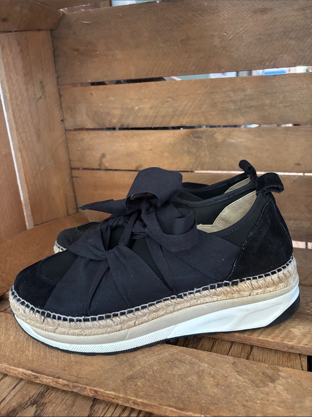 Chapmin Free People Black Espadrille Bow Sneakers Size 40 9 9.5 - Picture 2 of 10